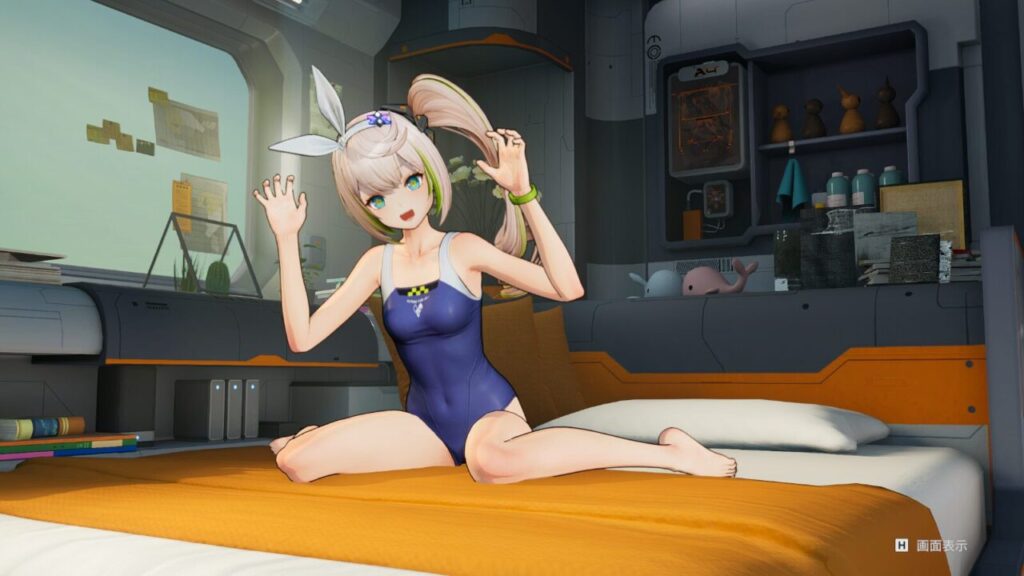 ドルフロ2のシャークリーの水着スキンのくつろぎポーズがおー