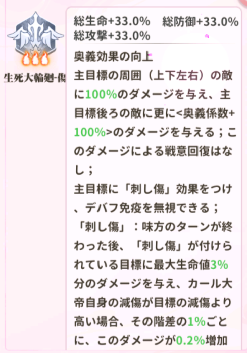 少女ウォーズのUR閃カール大帝の火炎レベル3説明