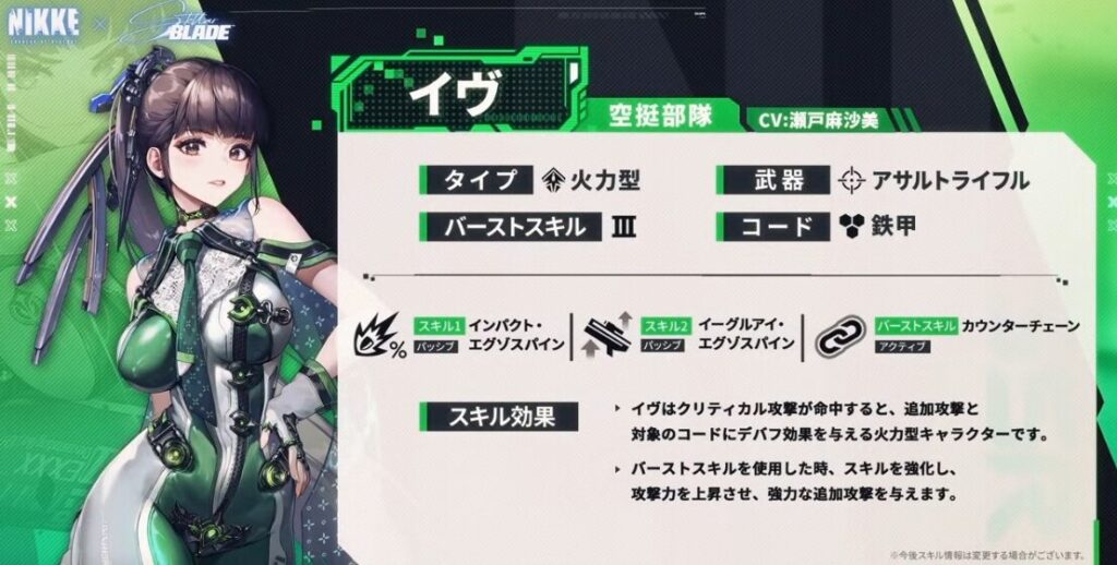 NIKKEとステラーブレイドコラボのイヴの性能