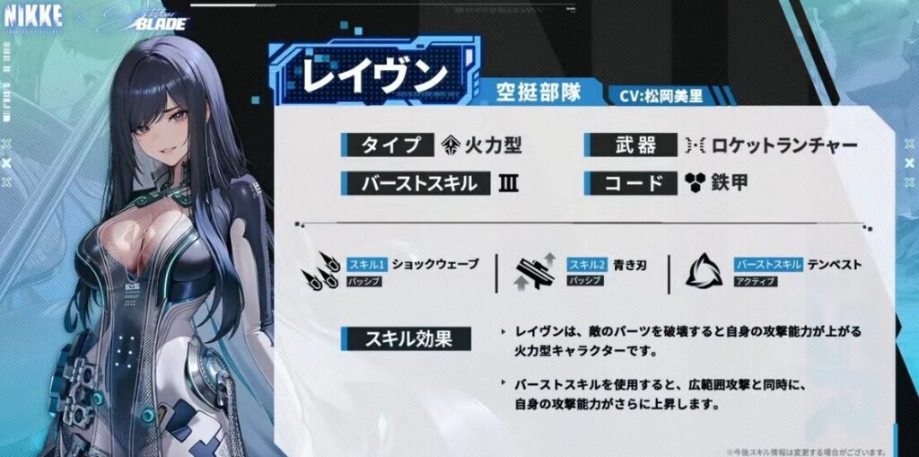 NIKKEとステラーブレイドコラボのレイヴンの性能