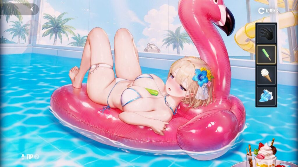 ブラウンダスト2の水着ユースティアのアイスおっぱい挟み