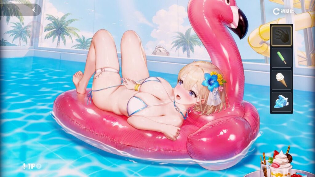ブラウンダスト2の水着ユースティアのビキニボトムスをスワイプ