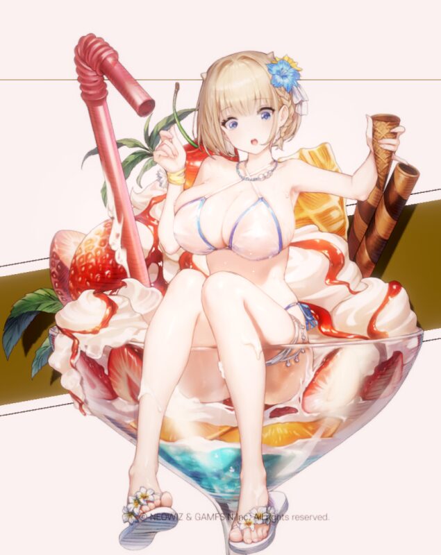 ブラウンダスト2の水着ユースティアのプレステージスキンタップ後