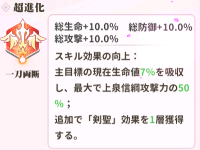 少女ウォーズの上泉信綱の火炎レベル1説明
