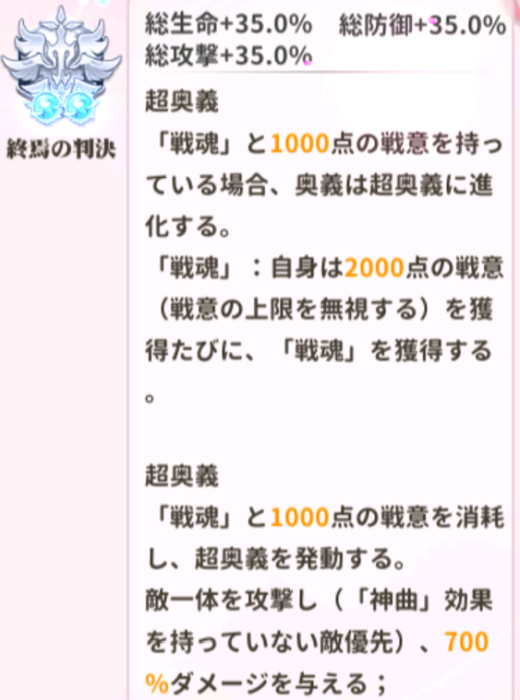 少女ウォーズのダンテ閃超進化レベル2説明