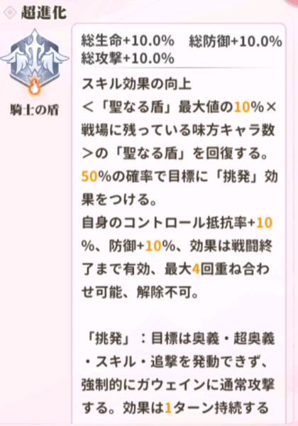 少女ウォーズのUR閃ガウェインの火炎レベル1説明