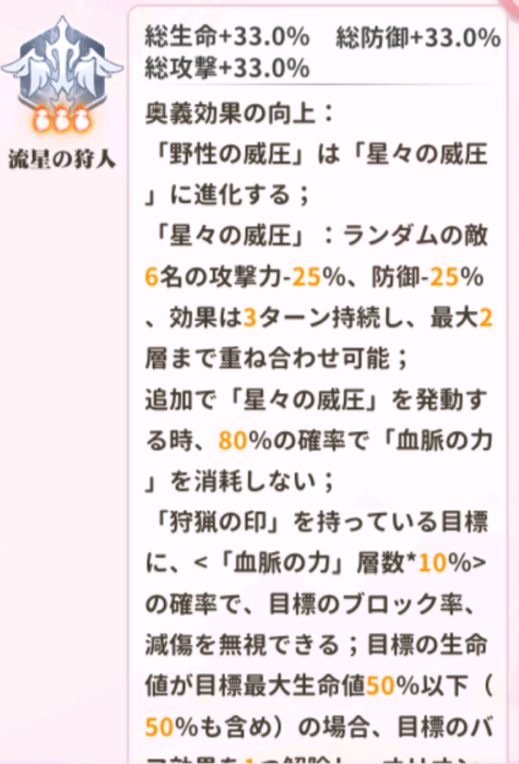 少女ウォーズのオリオン火炎レベル3説明