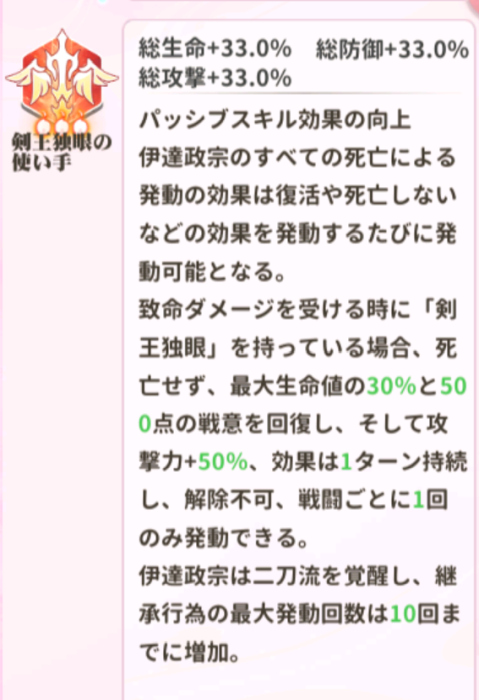 少女ウォーズのUR閃・伊達政宗火炎レベル3説明