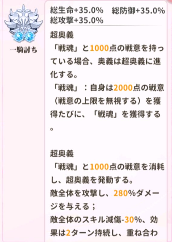 少女ウォーズの項羽閃超進化レベル1