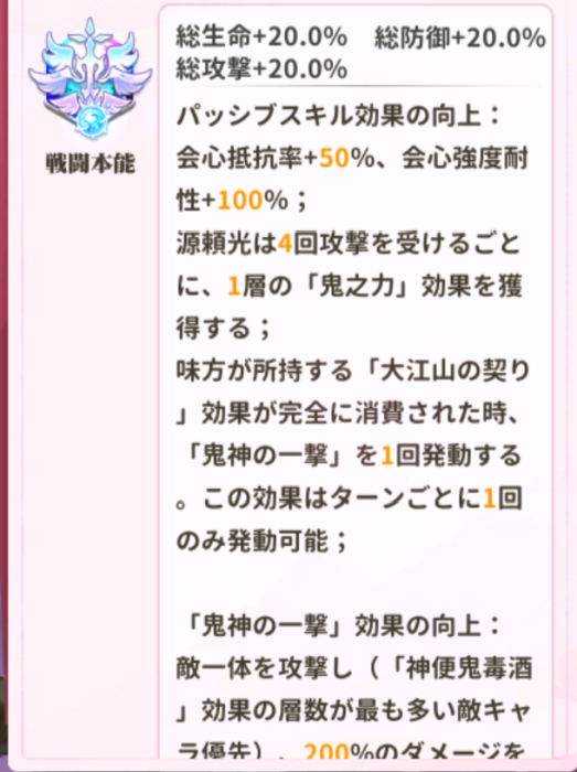 少女ウォーズの源頼光の閃超進化レベル1