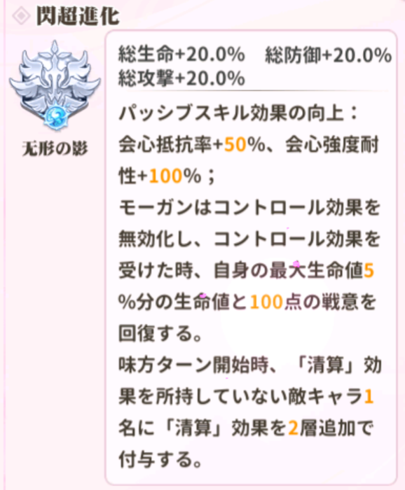 少女ウォーズのモーガン閃超進化レベル1