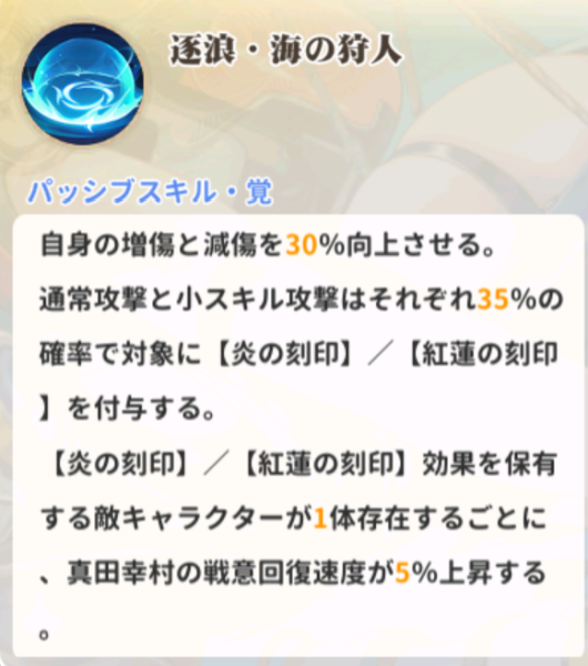 少女ウォーズのUR閃真田幸村パッシブスキル