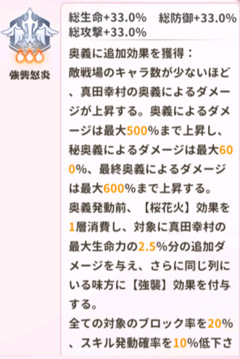 少女ウォーズのUR閃真田幸村火炎レベル3
