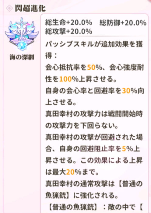 少女ウォーズのUR閃真田幸村閃超進化レベル1