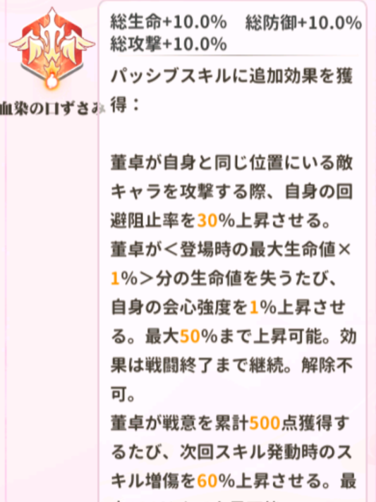 少女ウォーズの董卓火炎レベル1